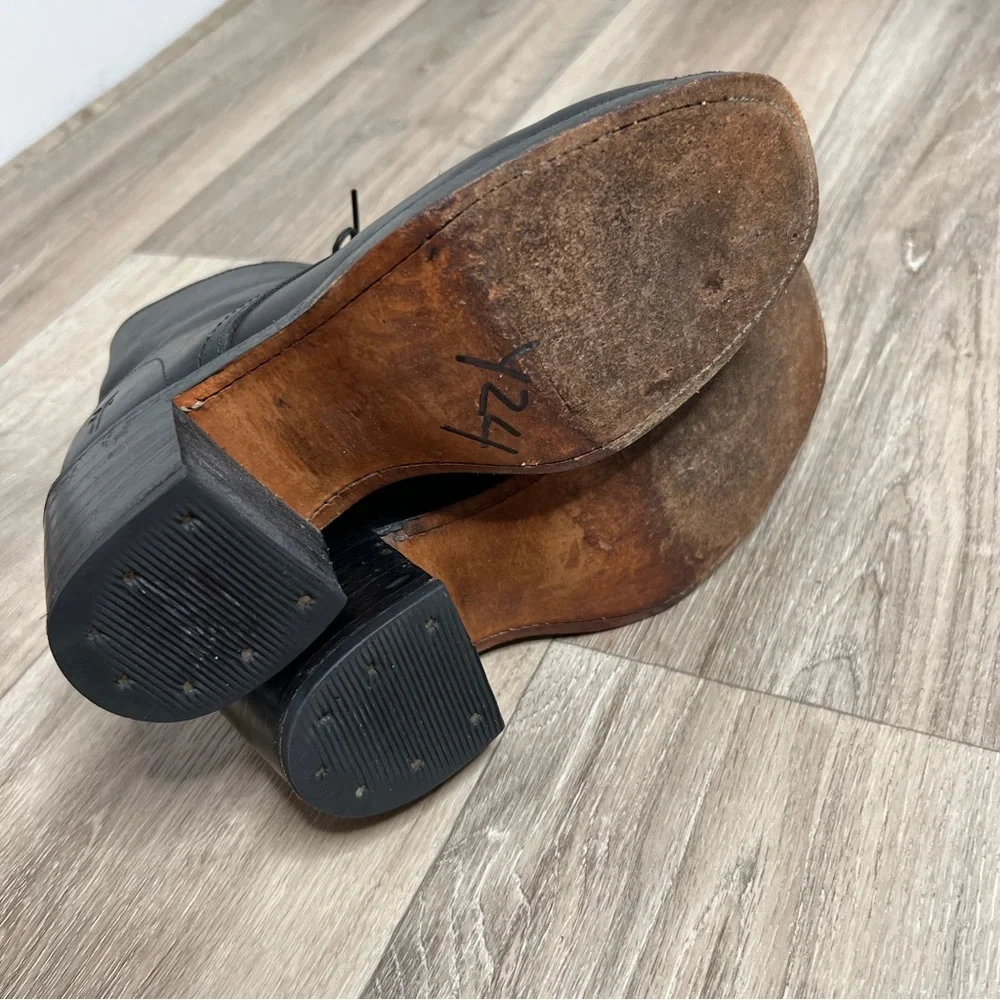 FRYE Combat Black Leather Lace Up Booties Boots Size 5.5 - Picture 10 of 16